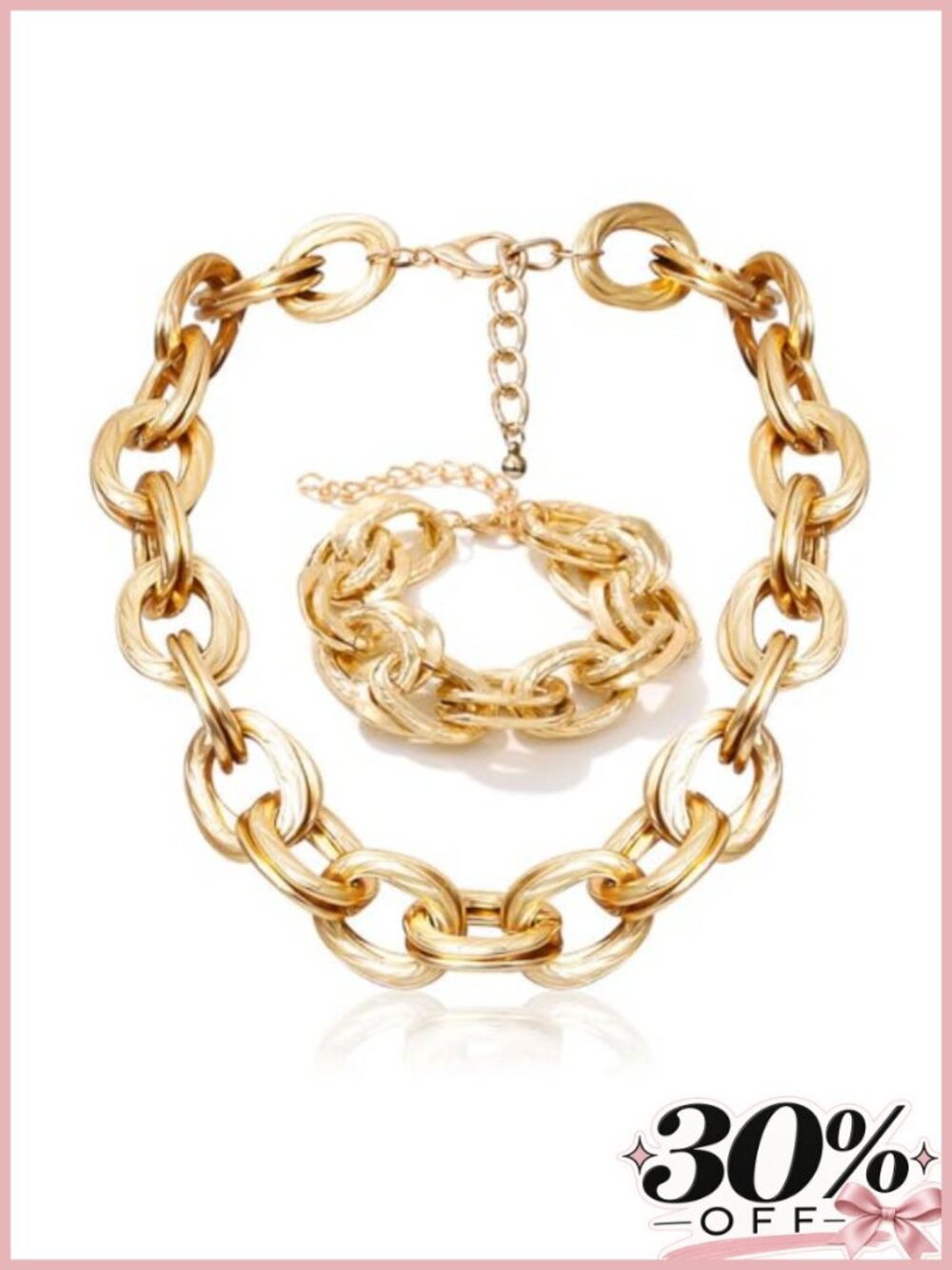 Chunky Gold Cuban Link Choker Necklace & Bracelet Set for Women